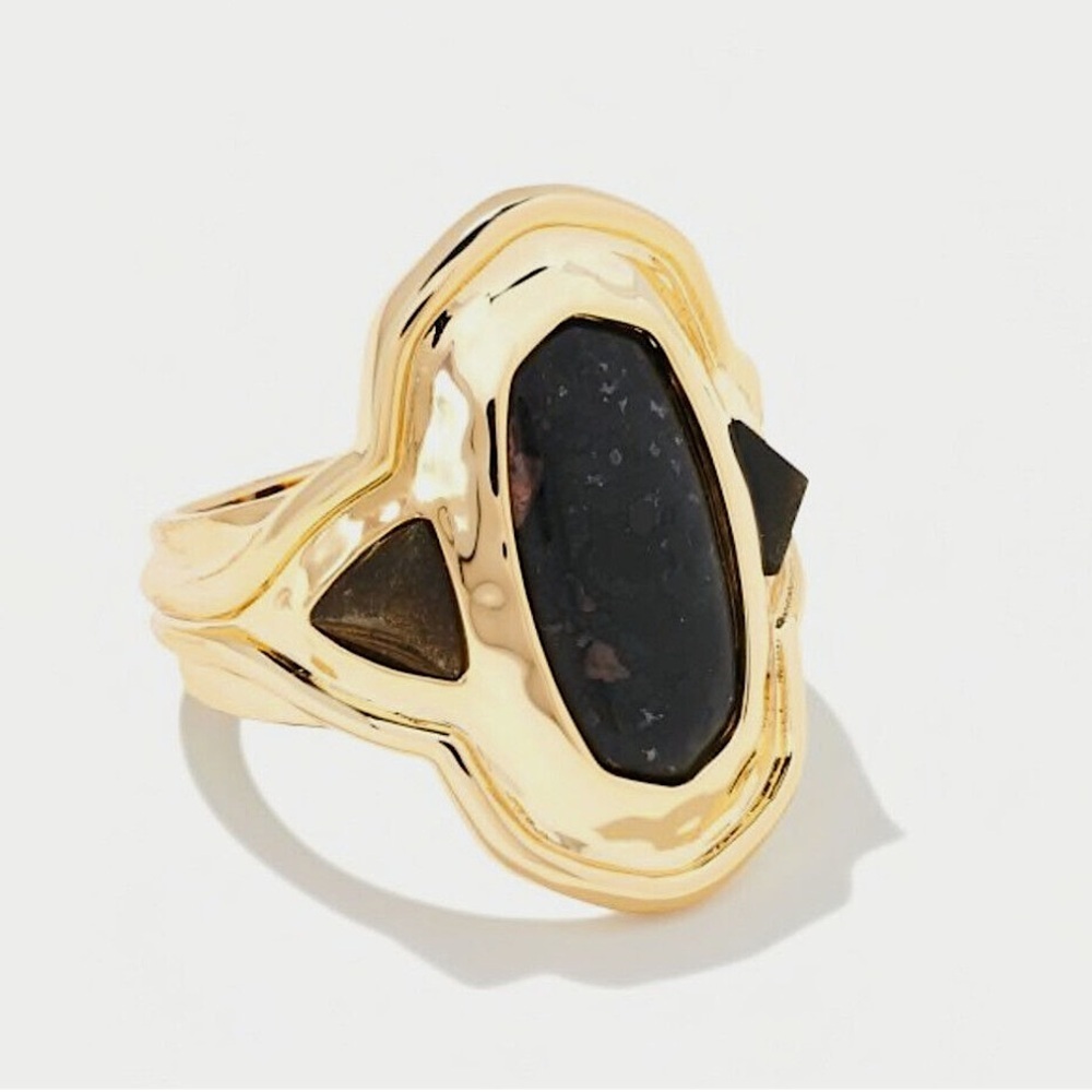 Kendra Scott Maya Cocktail Ring Gold Black Mix Size 8 New